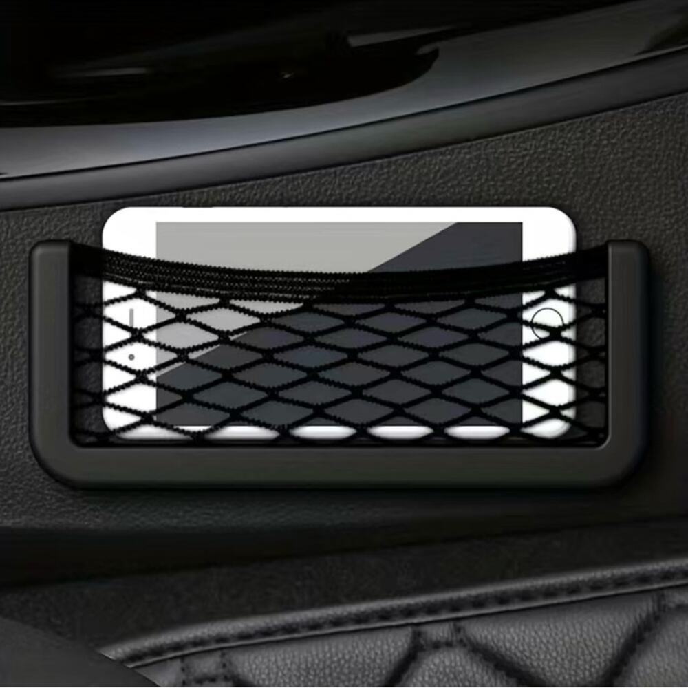 Large Cell Phone & Accessory Holder for Car Truck Black with Elastic Net